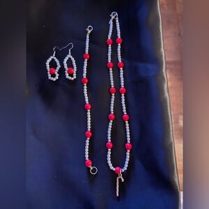 Elegant Red and Silver Beaded Jewelry Set